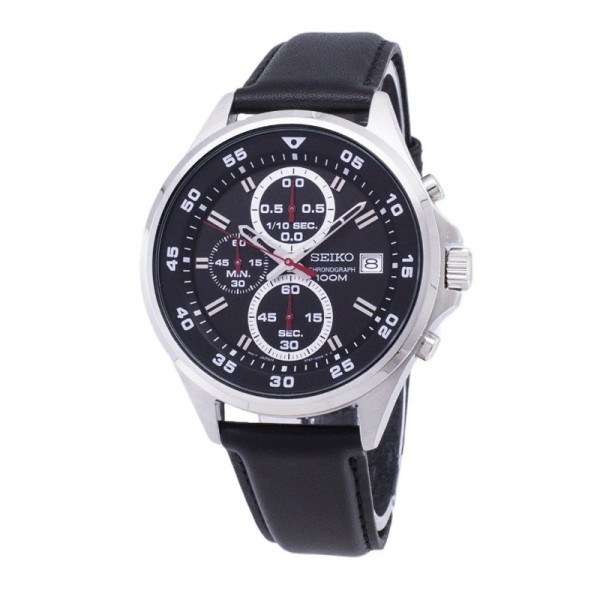 Seiko SKS635P1 Silver Black Leather