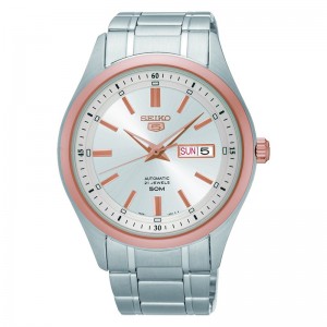 Seiko SNKN90K1 Silver Ring Rosegold Day Date 