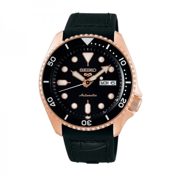 Seiko SRPD76K1 Rosegold Black Rubber Automatic Seiko 5 Date Day