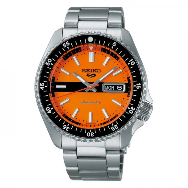 Seiko SRPK11K1 Silver Orange Automatic Date Day Steel Seiko 5