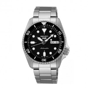 Seiko SRPK29K1 Silver Black Automatic Date Day Steel Seiko 5 Midi 38mm