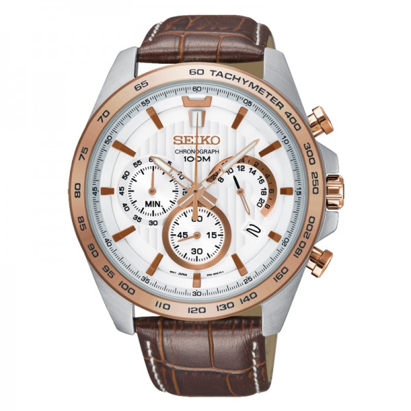 Seiko SSB306P1 Silver Rosegold Brown Leather