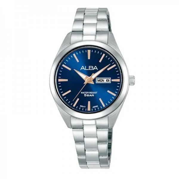Alba AN8117 AN8117X1 Silver Blue Steel Date Day Alba AN8117 AN8117X1 Silver Blue Steel Date Day