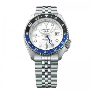 Seiko SSK033K1 Automatic Silver Dial GMT Black Blue Ring New