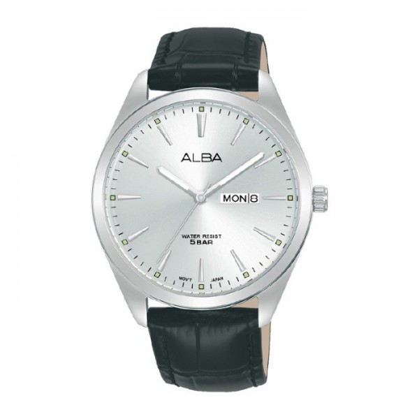 ALBA AJ6193X1 AJ6193 Silver Black Leather Man ALBA AJ6193X1 AJ6193 Silver Black Leather Man