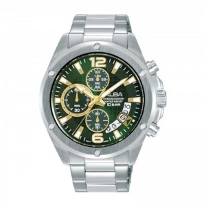 ALBA AM3985X AM3985 Silver Green Dial Chronograph