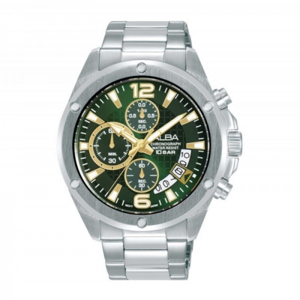ALBA AM3985X AM3985 Silver Green Dial Chronograph ALBA AM3985X AM3985 Silver Green Dial Chronograph